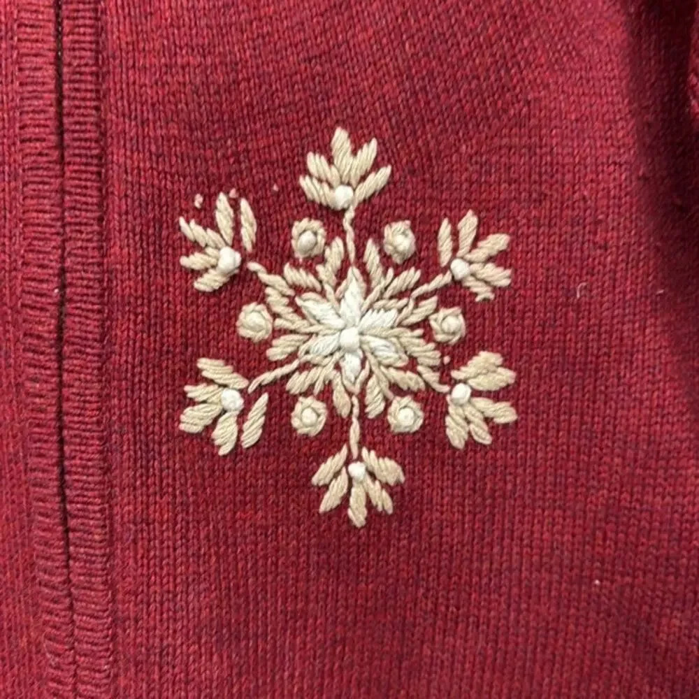 Women's Croft & Barrow Red White Christmas Snowflake Zip Up Sweater Size‎ Medium - Picture 4 of 7